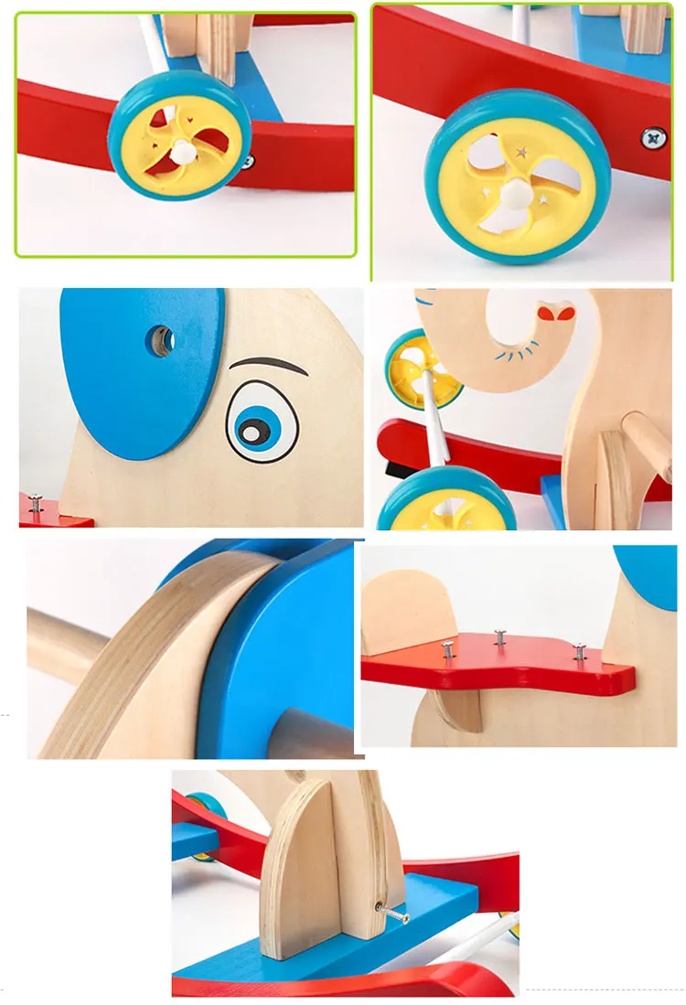 Wholesales Elephant Designed Wooden Rocking Horse Baby Wood Ride On Animal Toys With Wheels