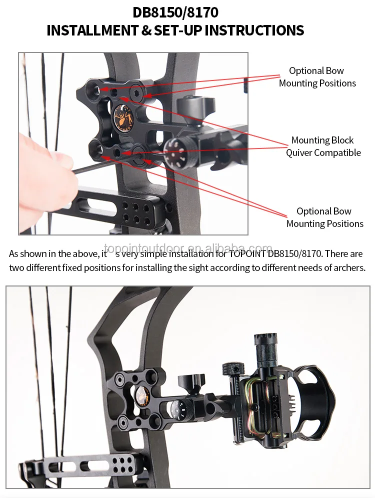 Topoint Archery,5 Pin/7 Pin Bow Sights,Db8150 Series Micro Adjust,Tool Less Design,2 Colors Can