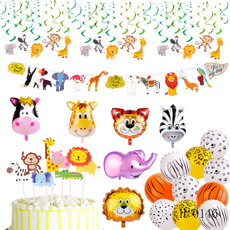 Happy Birthday Benodigdheden Folie Ballon Dier Banner Swirl Jongen Verjaardagsfeestje Jungle Thema Feestartikelen