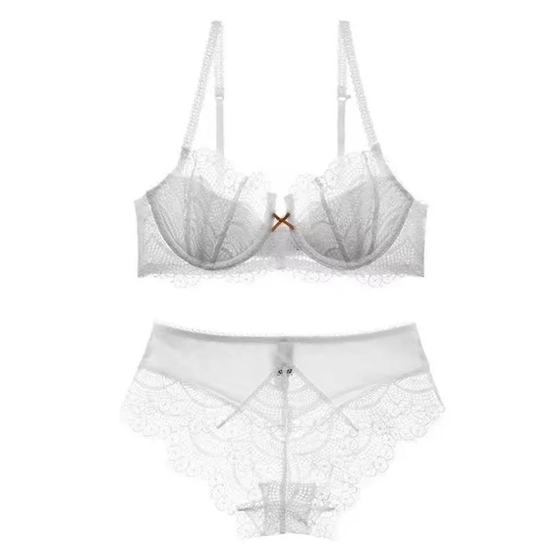 Highend Best Quality Sexy Lace Europe Design 3/4 Cup Women's Underwear Bra Set With Thin Pads