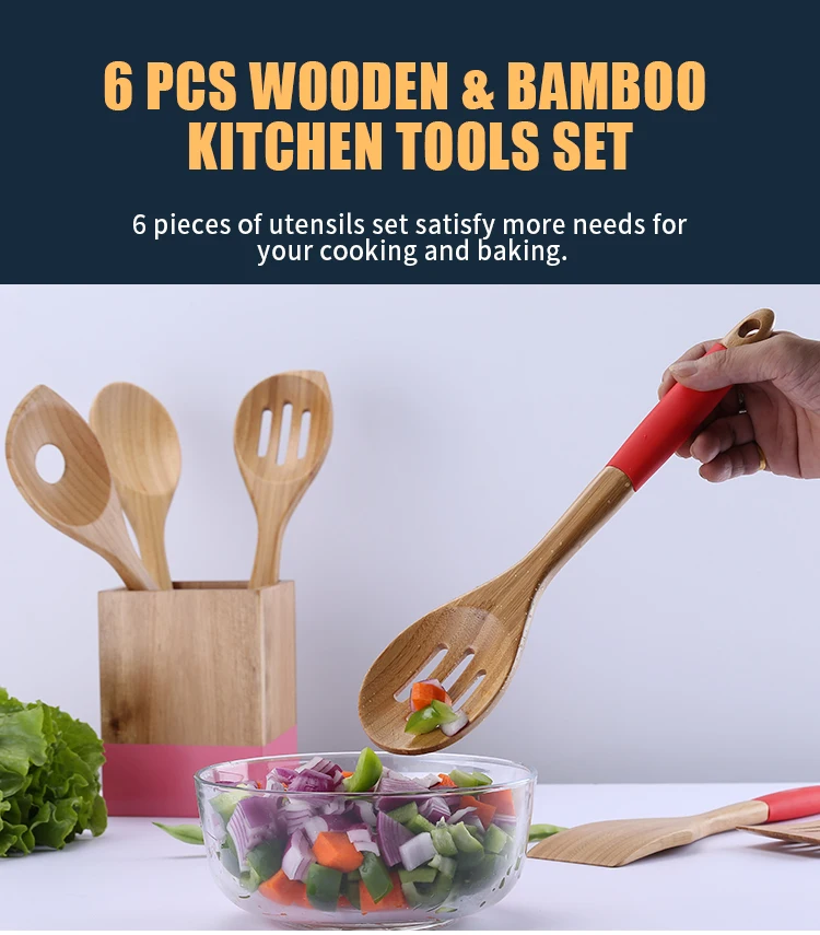 Silicone Cooking Utensils Kitchen Utensil Set - 11 Pieces Natural Wooden Handles
