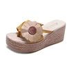 New models women's high platform straw flower beach style wedge sandals shoes promotional