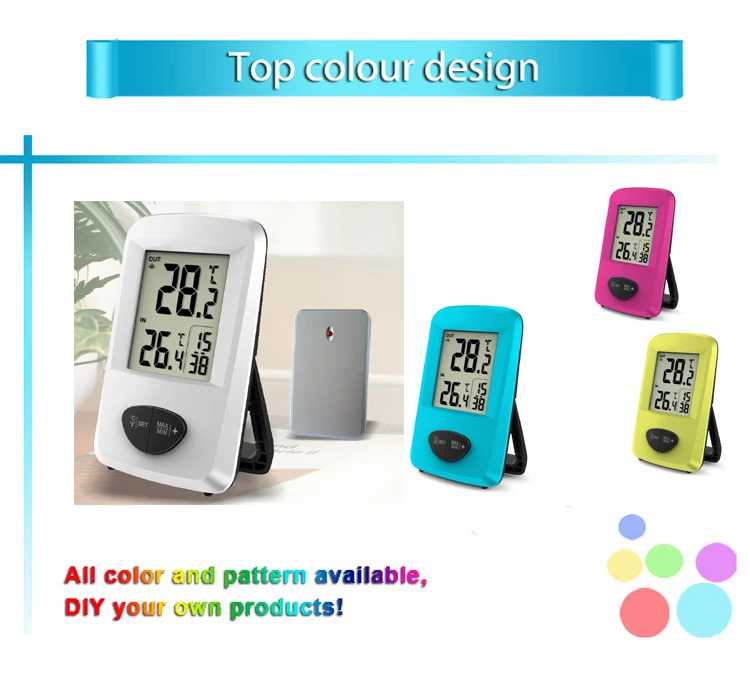 OEM Sale Sensor Digital Home Weather Stations Wireless Indoor&Outdoor Temperature Room Digital Thermometer With Time Display