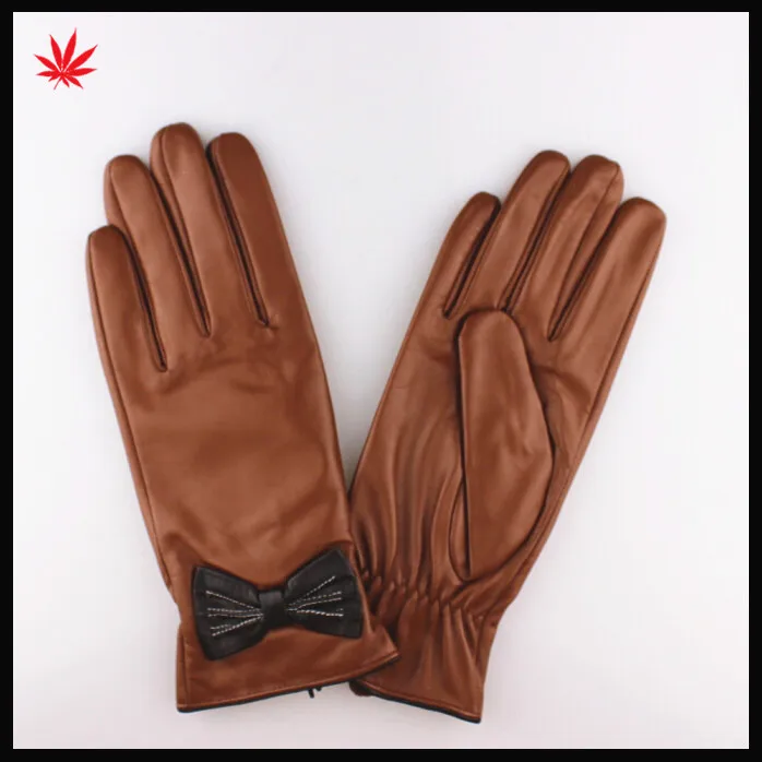 Black bowknot women dress fashion leather gloves