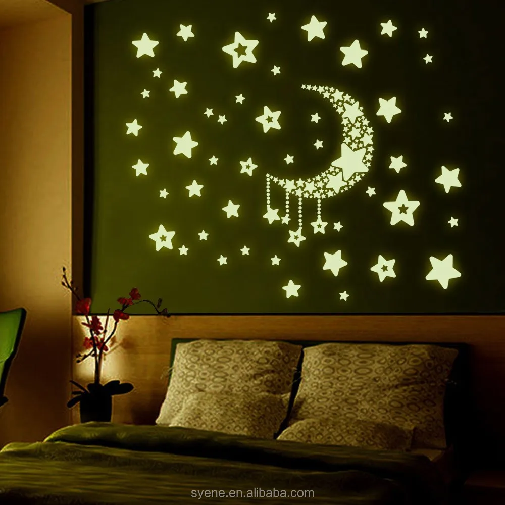 Dekorasi Dinding Moderen Bersinar Bulan Bintang 3d Cahaya Dalam The
