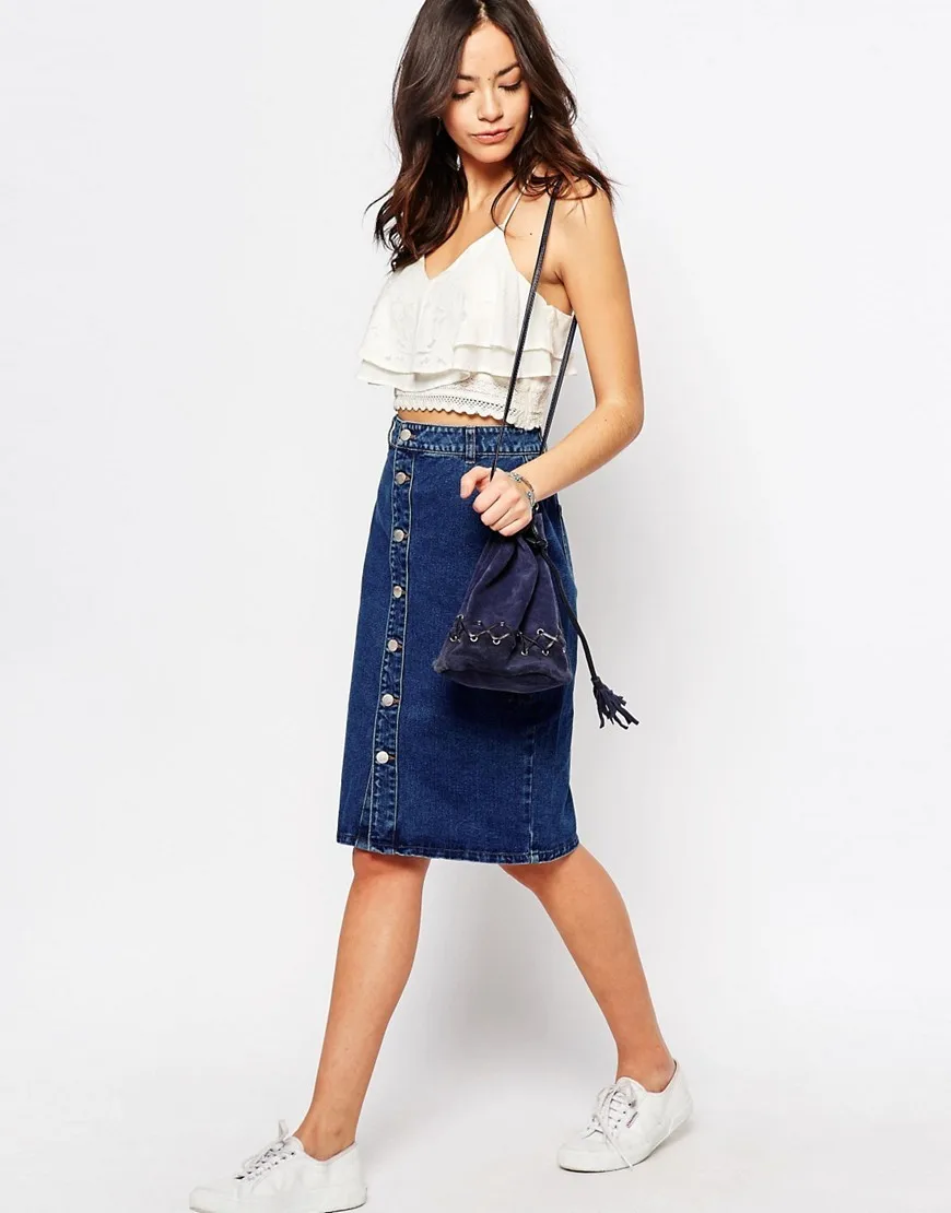 A-line Midi Denim Skirt Blue | NA-KD