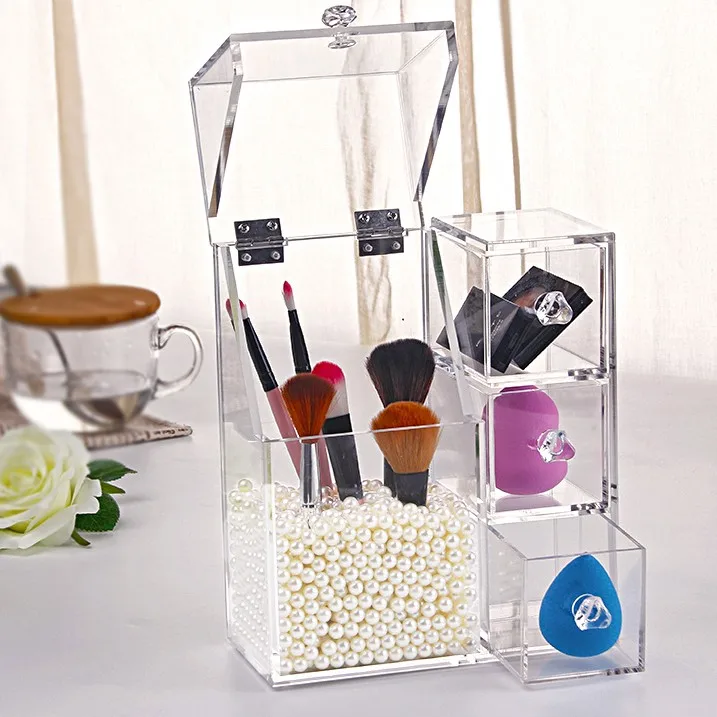 Ula003 Pincel De Maquiagem Acrílica,3 Armazenamentos Gaveta Suporte De
