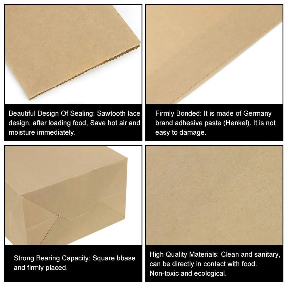 100 Compostable Recycled Durable Brown Kraft Paper Lunch Bags For Snack Takeaway Bread
