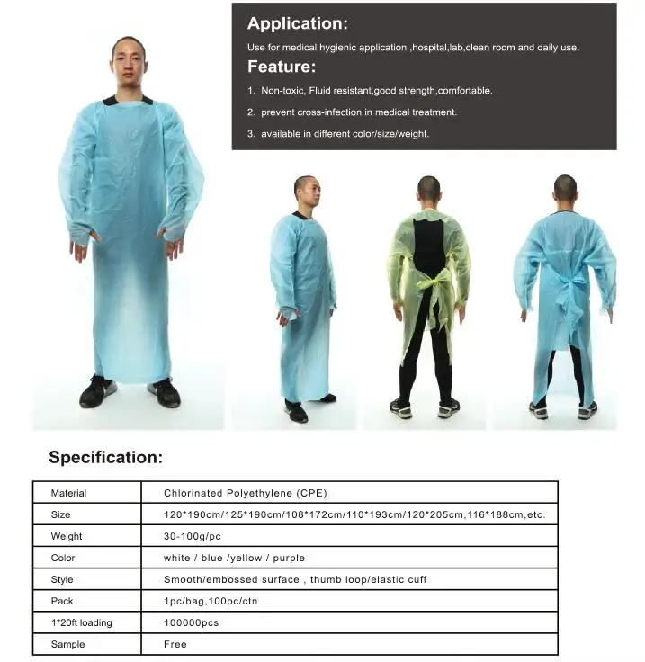 Thumb Loop Impervious Blue Cpe Coat Aprons - Buy Cpe Surgical Gown,Cpe ...