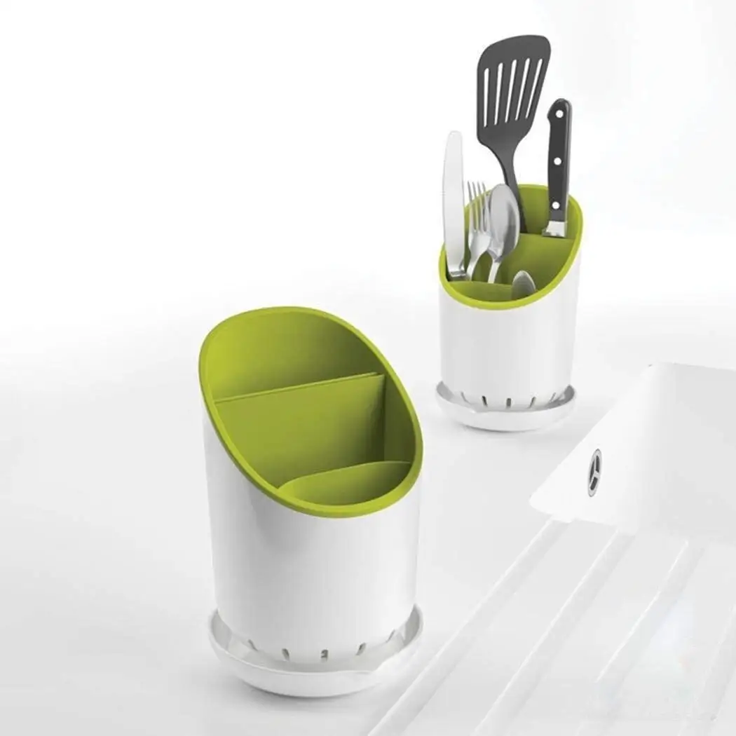 Buy Cutlery Drainer Sink Utensil Holder for Dish Rack with 3 Dividers, Drying Funnel Bottom, and ...