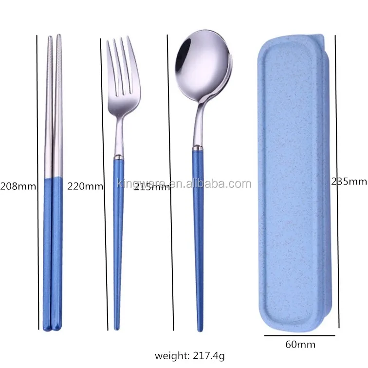 2pcs Korean Style Chinese Stainless Steel Chopsticks Set Fork Spoon Gift Box 