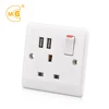 230V UK 13amp double switched socket with USB outlets
