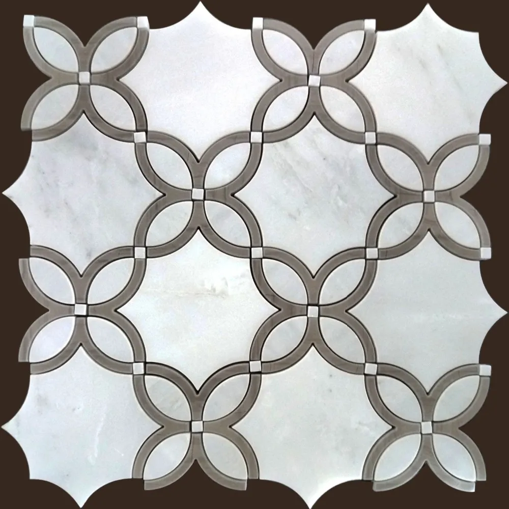 Grey wood stone mosaic tile with irregular flower pattern