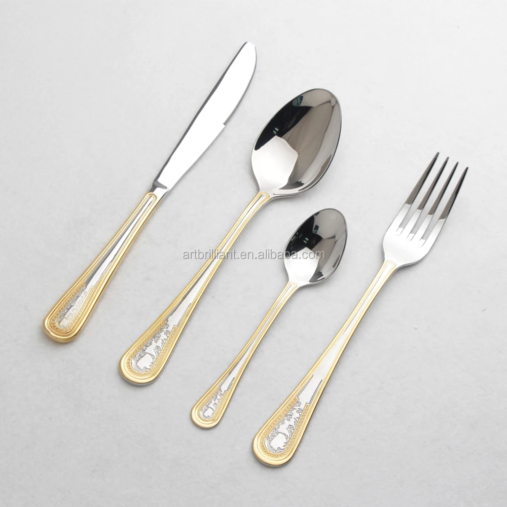 Stainless Steel Golden Cutlery 36pcs Set Bulk Gold Flatware For 12
