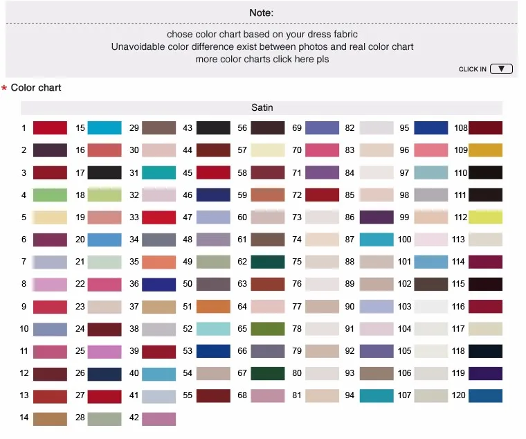 Colour Chart For Dresses