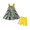 OEM service newborn baby girl clothes off shoulder bird and flower printing children clothing sets
