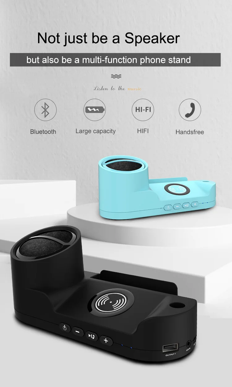 LAIMODA 2019 New design Three in one 3in1 Portable Holder qi Wireless phone charger Bluetooth Speaker with 1200mAh Power Bank - ANKUX.COM