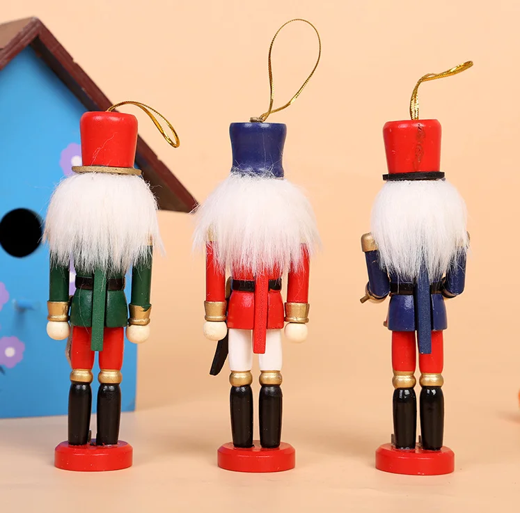 4个 13厘米胡桃夹子圣诞饰品木制玩具士兵胡桃夹子娃娃