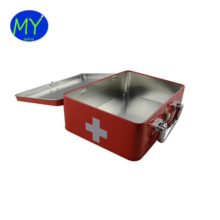 Red Color Portable Medicine Kit Tin Box For Household First Aid Buy