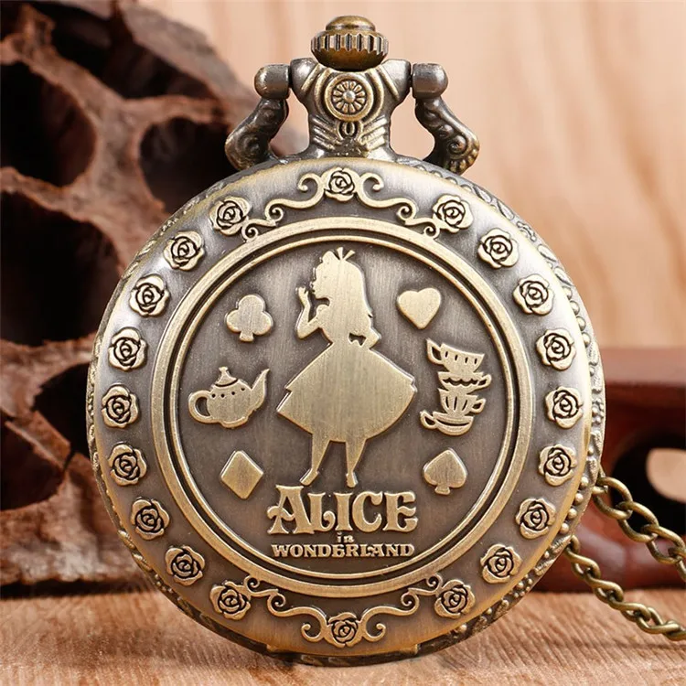 New Arrival Retro Alice In Wonderland Theme Bronze Quartz Girl Pocket ...