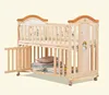 Muiti-function solid pine wood baby crib/baby swing doll crib cot with big storage