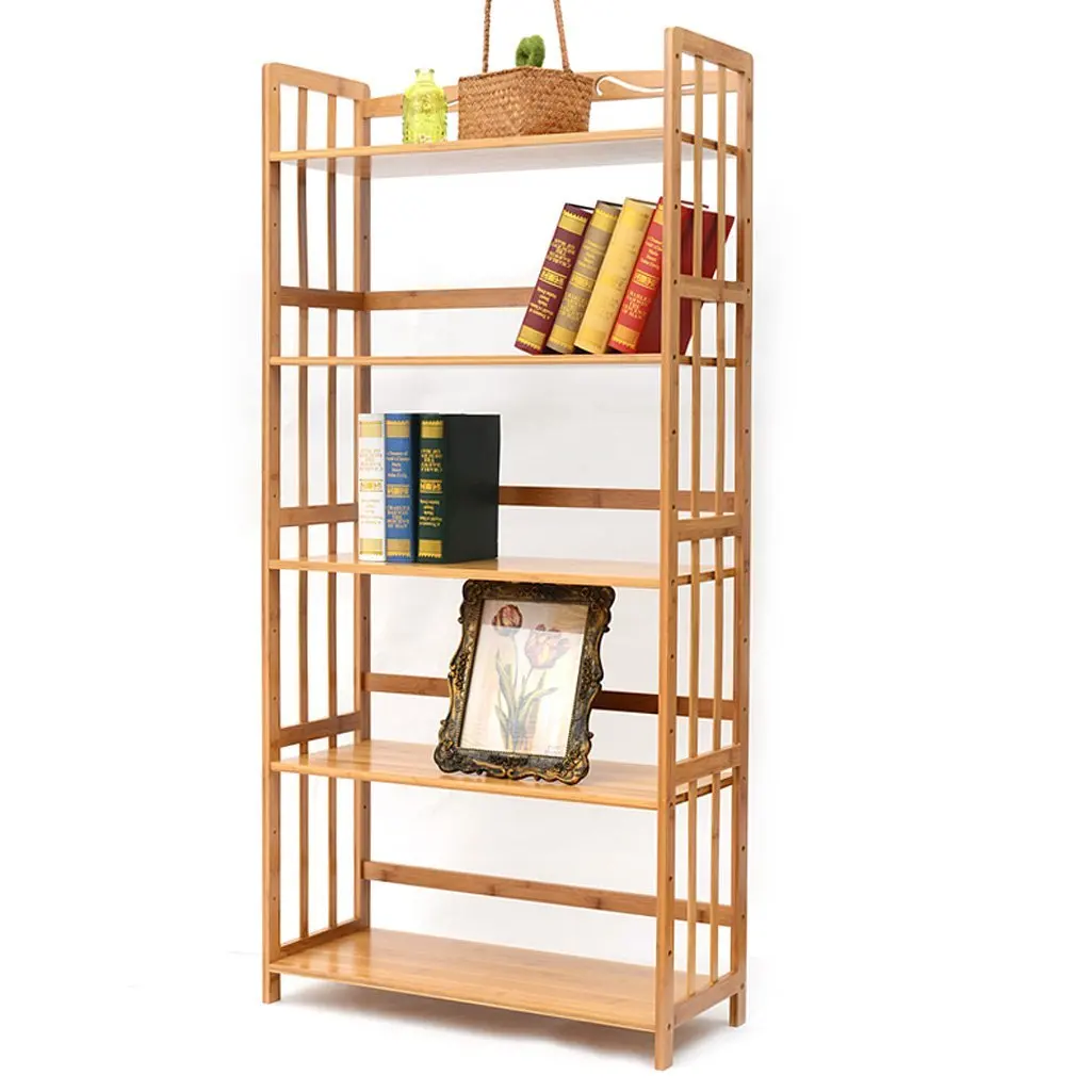 Bamboo 5tier Bookshelf Multipurpose Display Rack Landing Storage Shelf