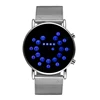 Mens Sports Blue binary Multi Led Lights Ball Display Silver Mesh Stainless Steel Band Digital Week Date women wrist led watch