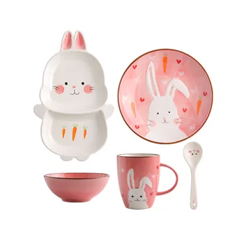 Zogift Creative Kids Cute Animal Print Dinnerware Children Ceramic Dinner Bowl Divided Plate And Spoon Sets Set Zogift Creative Kids Cute Animal Print Dinnerware Children Ceramic Dinner Bowl Divided Plate And Spoon Sets Set