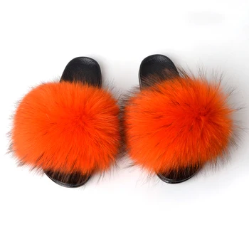 orange fur slippers