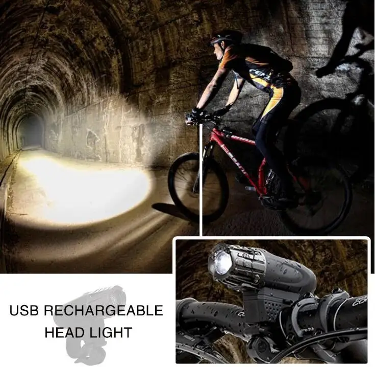 New 300 lumens 2256 bike lights USB charging headlights with mountain bike warning taillights