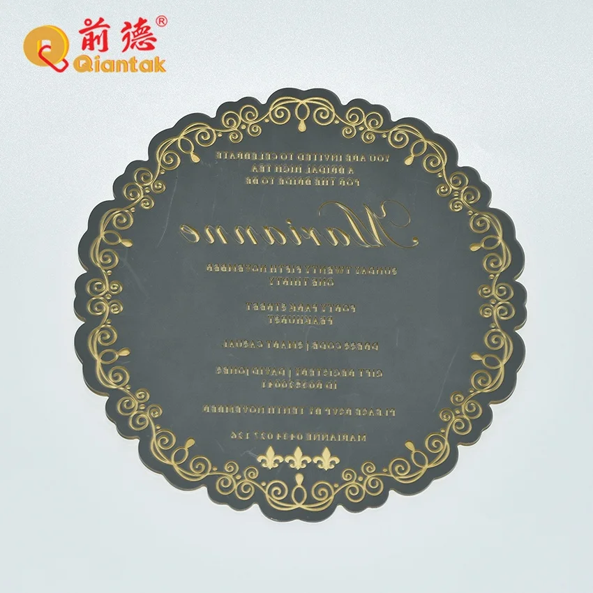 High Quality Custom  Luxury Laser Cut Acrylic Round Gold Wedding Mirror Invitation Card