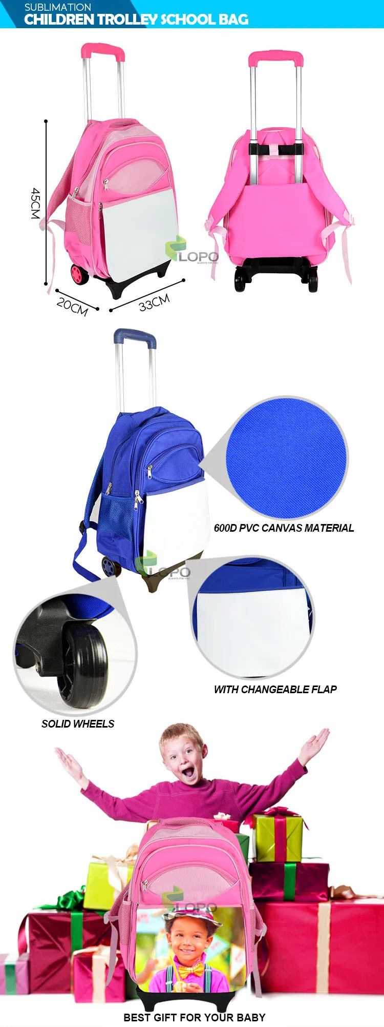 2015 Trending Sublimated Printing Trolley School Bag Buy Kids Trolley