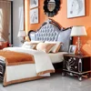 New design genuine leather wood hand carved bed high end bedroom furniture