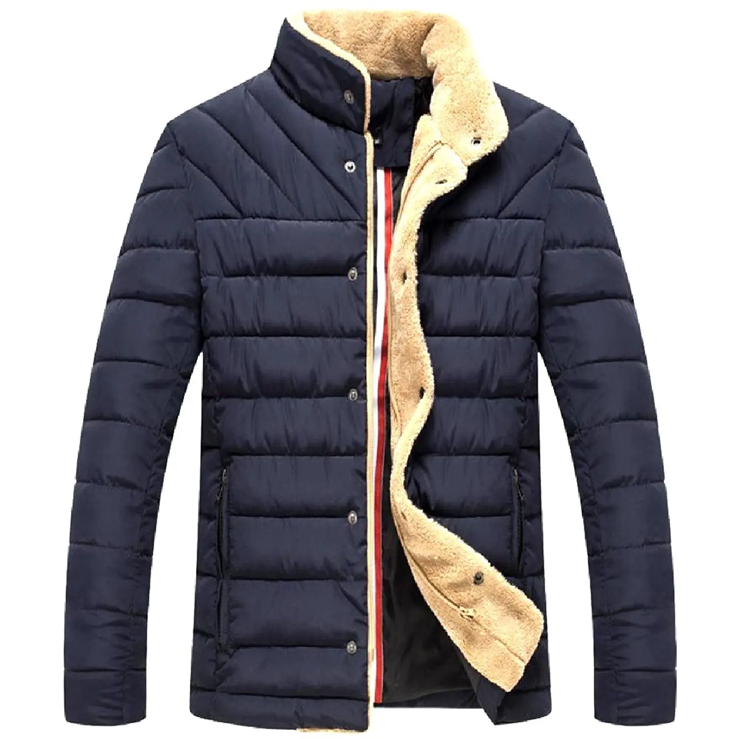 Ptyhk RG Mens Warm Faux Fur Removable Hooded Casual Down Jacket Puffer Outwear