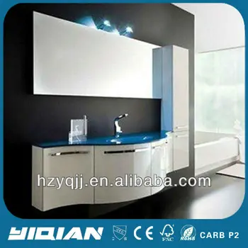 Arredo Bagno In Vetro.Europeo Stanza Da Bagno Arredamento Parete Di Colore Blu Vetro Temperato Lavandino Bianco Lucido Curvo Porta Mobiletto Del Bagno Pvc Buy Pvc Mobiletto Del Bagno Bagno Vanita Di Vetro Vetro Appeso Arredo Bagno