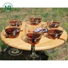 Bamboo Wood Wine Picnic Table, Snack Serving Table Tray wine glass rack
