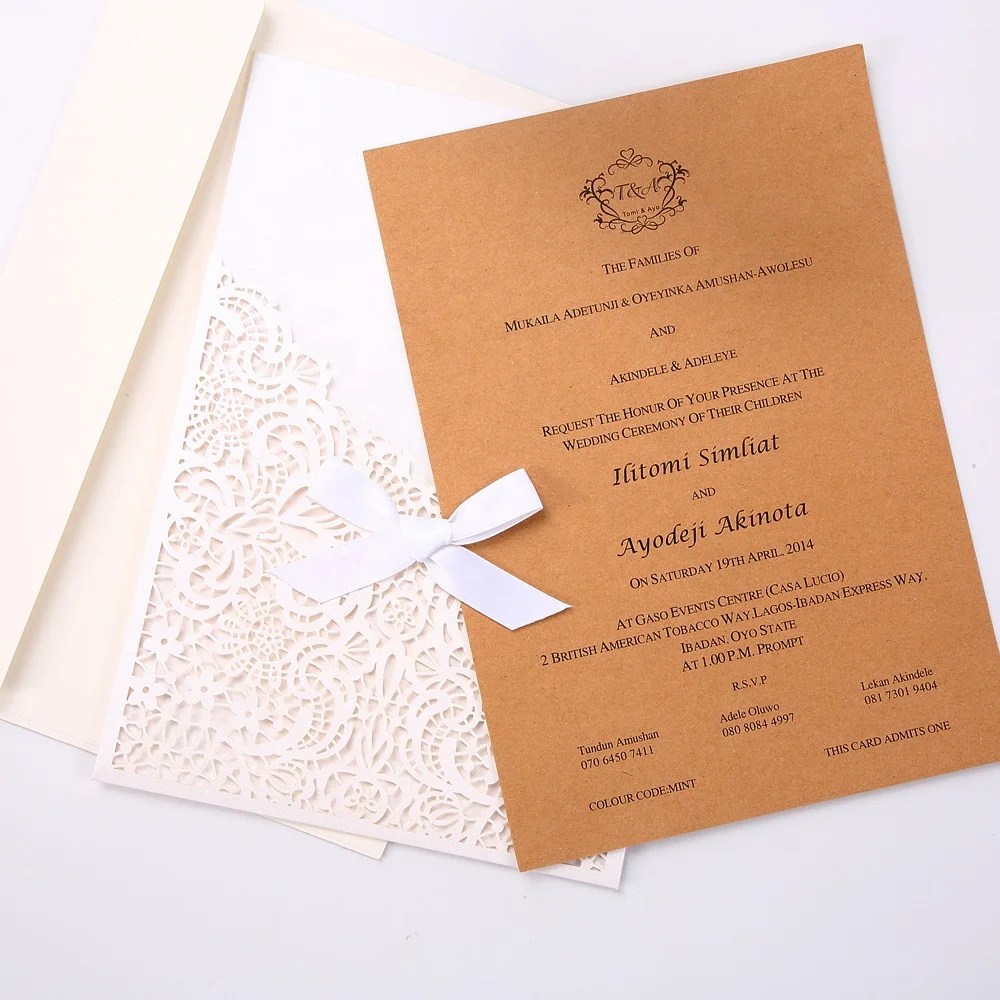 hot laser cut white pocket design wedding invitation card