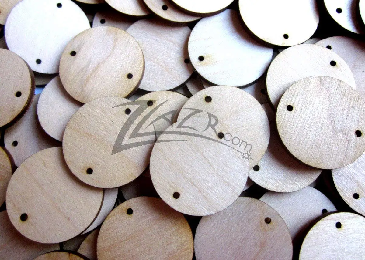 ZLazr: 50 1.5" (1-1/2") X 1/8" Wooden Circles Family Birthday Craft Disc Two 2mm Hole Tags Unfinished Birch Wood Made in the USA!