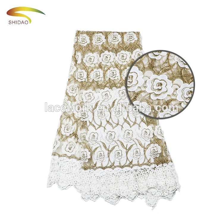 3 color fashion new design luxury 3D embroidery flower knit full lace fabric for party dresses