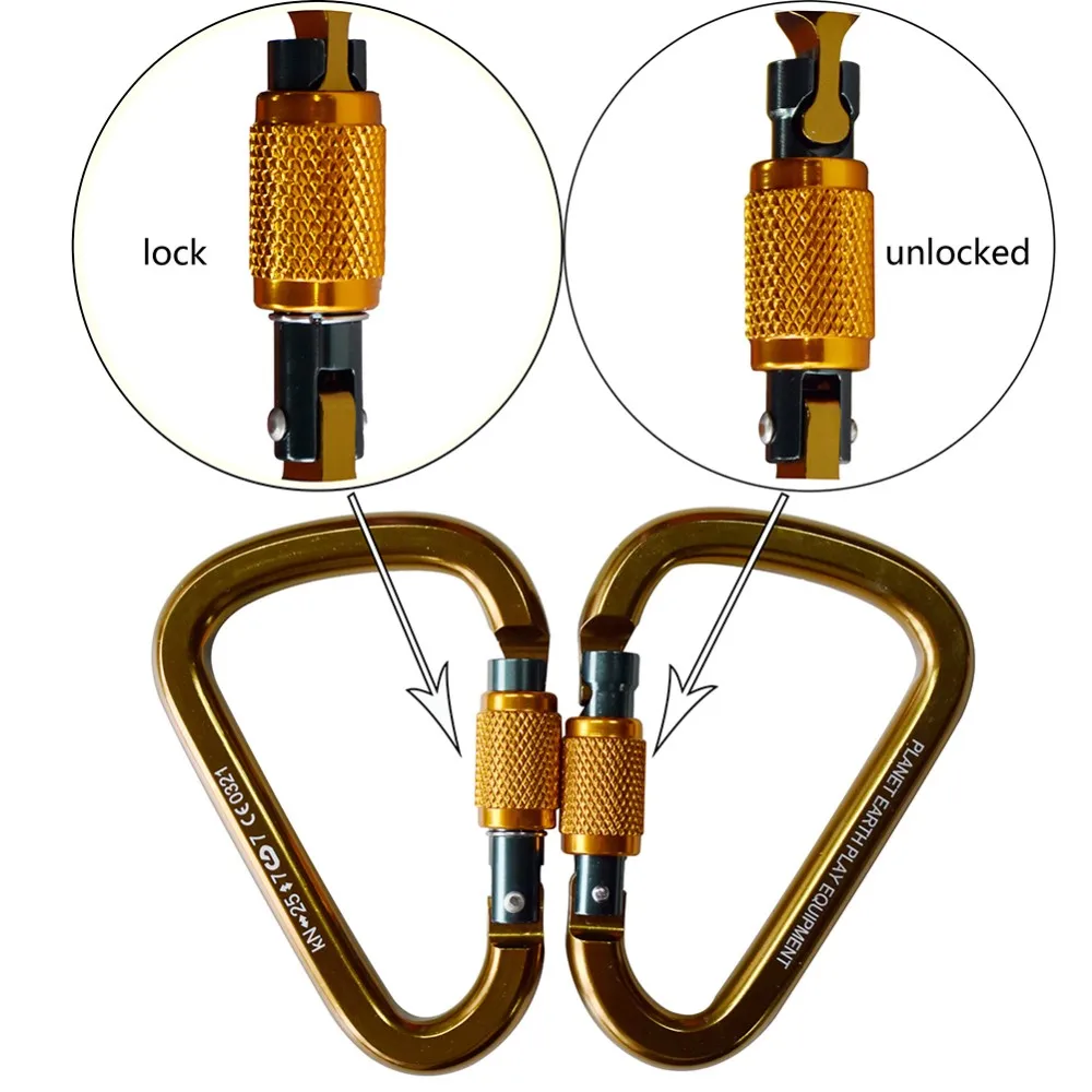 Aluminum Climbing Carabiners Yellow Color With Safety Lock Buy