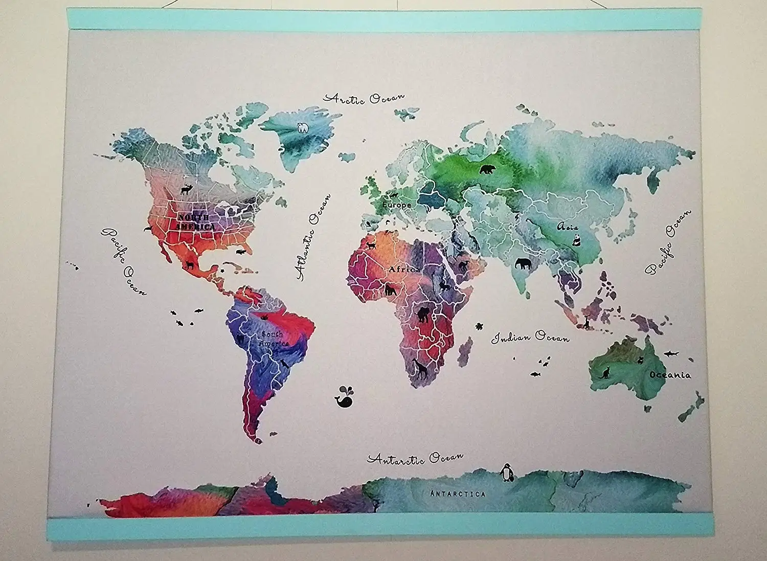 World map fabric. Карта акварель.