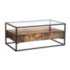 VASAGLE Living Room Decoration Tea Table, Industrial Tempered Glass Top Coffee Table with 2 Drawers and Rustic Shelf