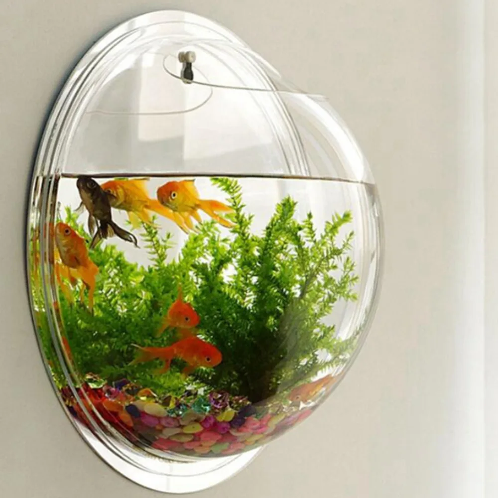Clear Transparent Wall Hanging Bubble Aquarium Bowl Plant Grass Fish Tank Pot XT 