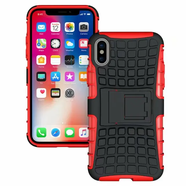 shockproof TPU+PC 2in1 tire pattern bracket cover phone case For iphone 6 7 8 X Plus