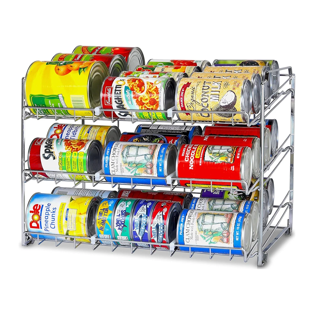 Stackable Chrome Can Rack Organizer Holder With Six Adjustable Plastic