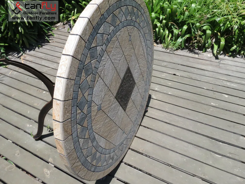 Foldable Wrought Iron Aluminium Restaurant Marble Stone Outdoor Table