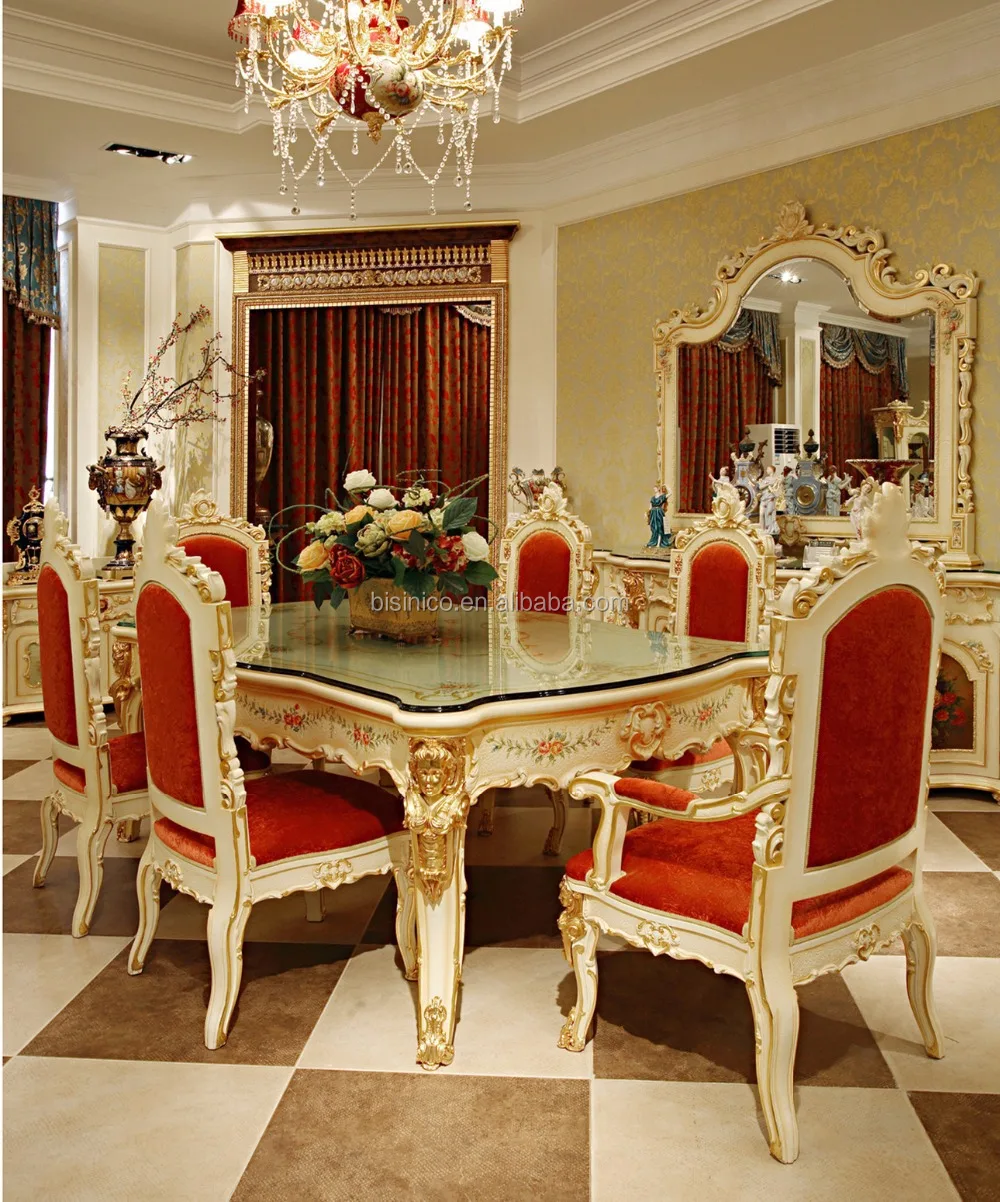 Luxury French Rococo Style Angel Dining Table Set Antique Palace Wood Carved Hand Painted Home Room Furniture Royal Luxury French Rococo Style Angel Dining Table Set Antique Palace Wood Carved Hand Painted Home Room Furniture Royal