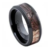 8mm - Man or Ladies - Ceramic Beveled Edge with Forest Floor Foliage Camo Inlay Wedding Band Ring