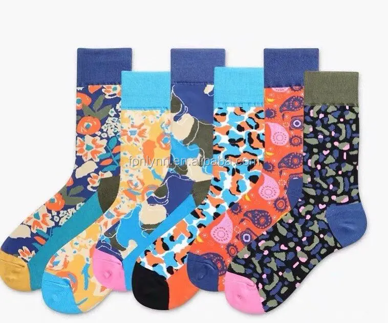 Assorted Colorful Premium Cotton Sock Gift Box for women men happy printed dress socks