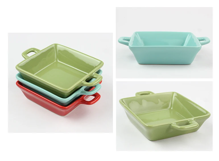 Multi Color Ceramic Microwave Oven Safe Square Baking Pan With Double